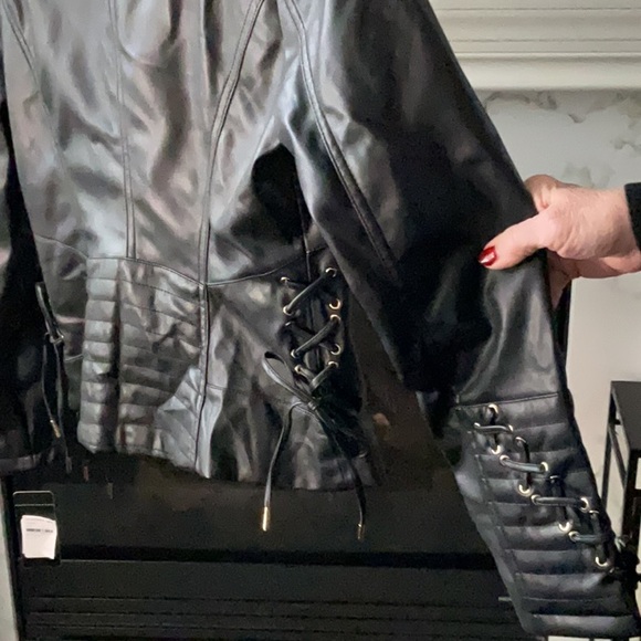GUESS Black Leather Jacket with Gold Accents - Picture 5 of 5